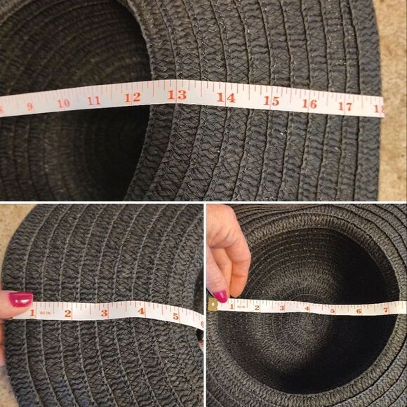 Y2K Black with Pink Floral Embroidered Applique Oversized Straw Floppy Hat - Picture 11 of 11